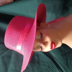 Hot pink straw hat adjustable